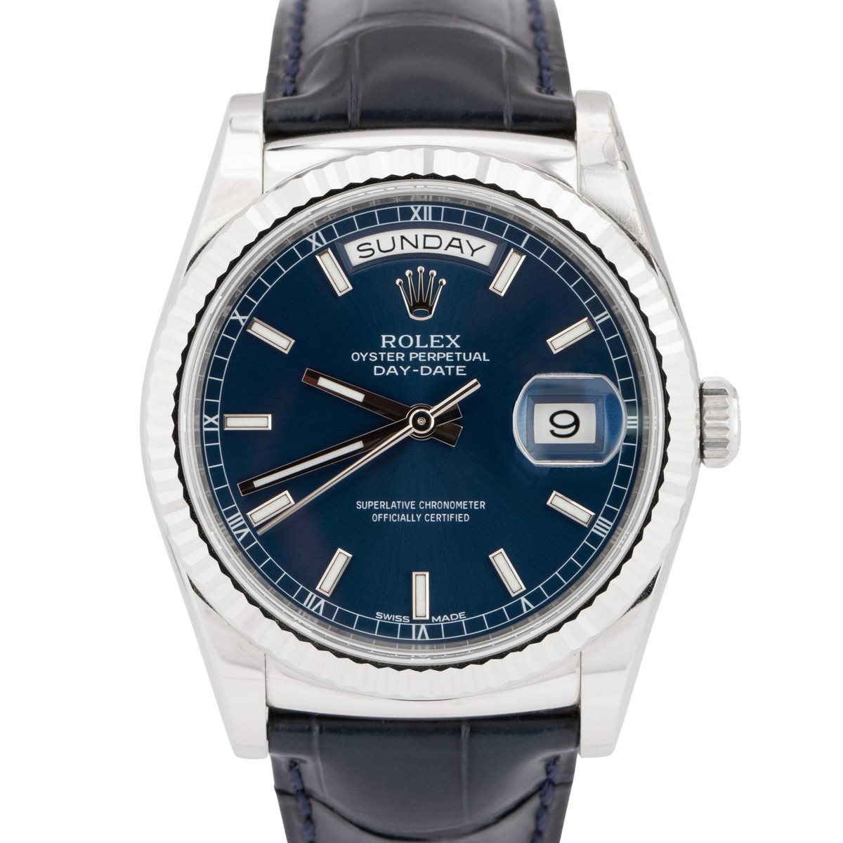 MINT PAPERS Rolex Day-Date BLUE President 36mm 18K White