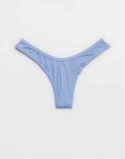 American Eagle Aerie Modal Hi Cut Thong Panties MEDIUM Monaco Blue Rib Silky