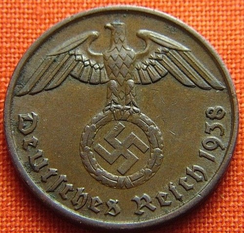 wwii german 1938 - j 2 reichspfennig 3rd reich