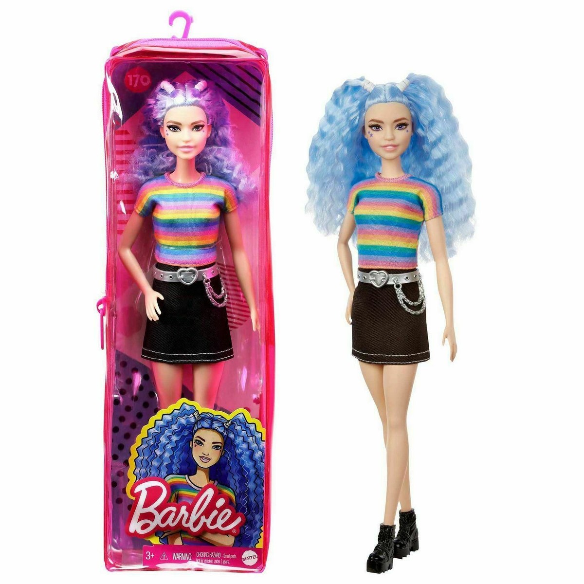 Barbie Fashionistas Doll #170 Rainbow Striped Top Doll GRB61