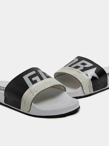 Golden Goose Unisex Poolstar Distressed Slide Sandals Black-Silver