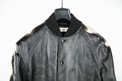 Saint Laurent Pairs Men's Jacket Lamb Leather Python Snakeskin Bomber Jacket 50