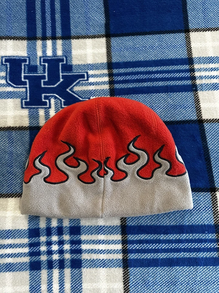 LL Bean Jóvenes Niños Gris Rojo Fuego Llama Patrón Polar Invierno Gorro L Gorra Grande Foto 2 de 4