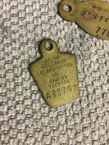 5 Vintage Westfield New Jersey Dog License Tags 1956 1950 1951 Rabies Vaccine - Picture 2 of 6