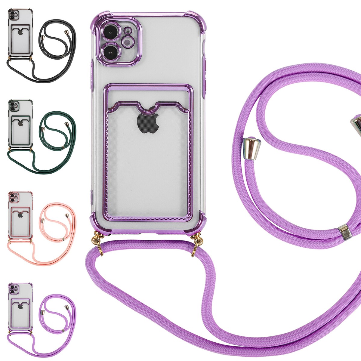 Transparent Card Pocket Crossbody Phone Case For iPhone 7/8 Plus X 11 12  Pro Max