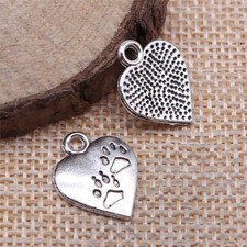 100pcs 17x13mm Tibetan Silver Alloy Charm Paw footprint heart Shaped Pendant