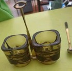 Mid Century Smoke Glass Salt/Cellar Dip w/ Cradle Handle Not Original Spoon VG — photo 1