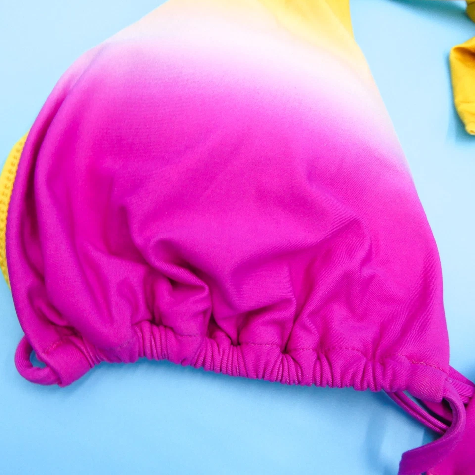 Nuevo Bikini Top Halter Victorias Secret Grande Rosa Amarillo Rayas Volantes Foto 3 de 4