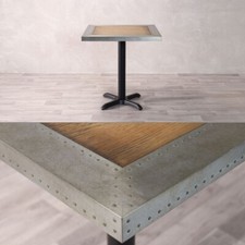 ZINC EDGE CAFE TABLE WOODEN RESTAURANT TABLE WITH CHOICE OF SIZE AND BASE STYLE