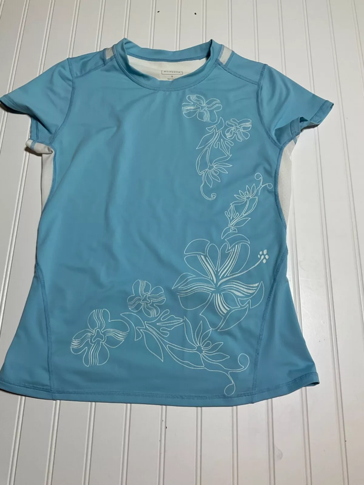 athleta white floral print short sleeve shirt