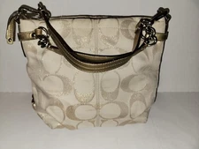COACH Brooke Signature Metallic Beige/Gold Hobo Shoulder Bag F17990