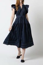 ULLA JOHNSON Emery belted tiered ruffled lace-trimmed cotton midi dress NWOT