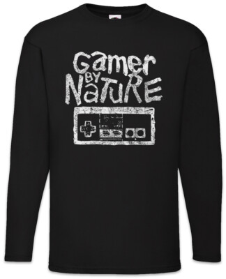 Gamer By Nature Herren Langarm T-Shirt Fun Nerd Geek Gaming Games Computer