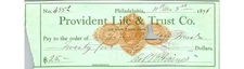 1876 Provident Life & Trust Co Check Philadelphia PA Banking History Document