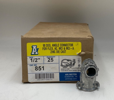 Arlington 851 1/2 , 90° Angle Connector For Flex, AC, HCF, MCI, MCI-A  Box Of 25
