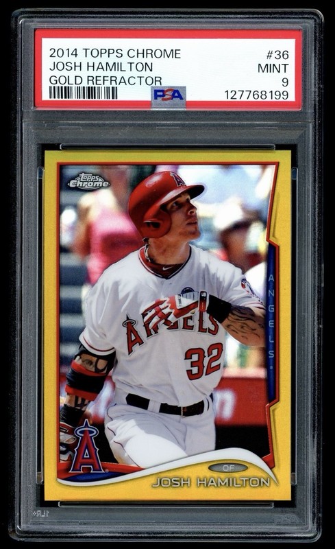 2014 Topps Chrome #36 Josh Hamilton Gold Refractor SP /50 PSA 9 Mint - Pop 1