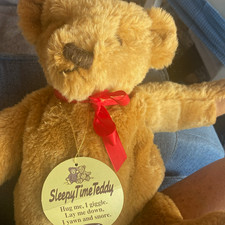 Sleepy Time Teddy Brown Plush Bear w/ Red Ribbon, Hang Tag  Sound Function