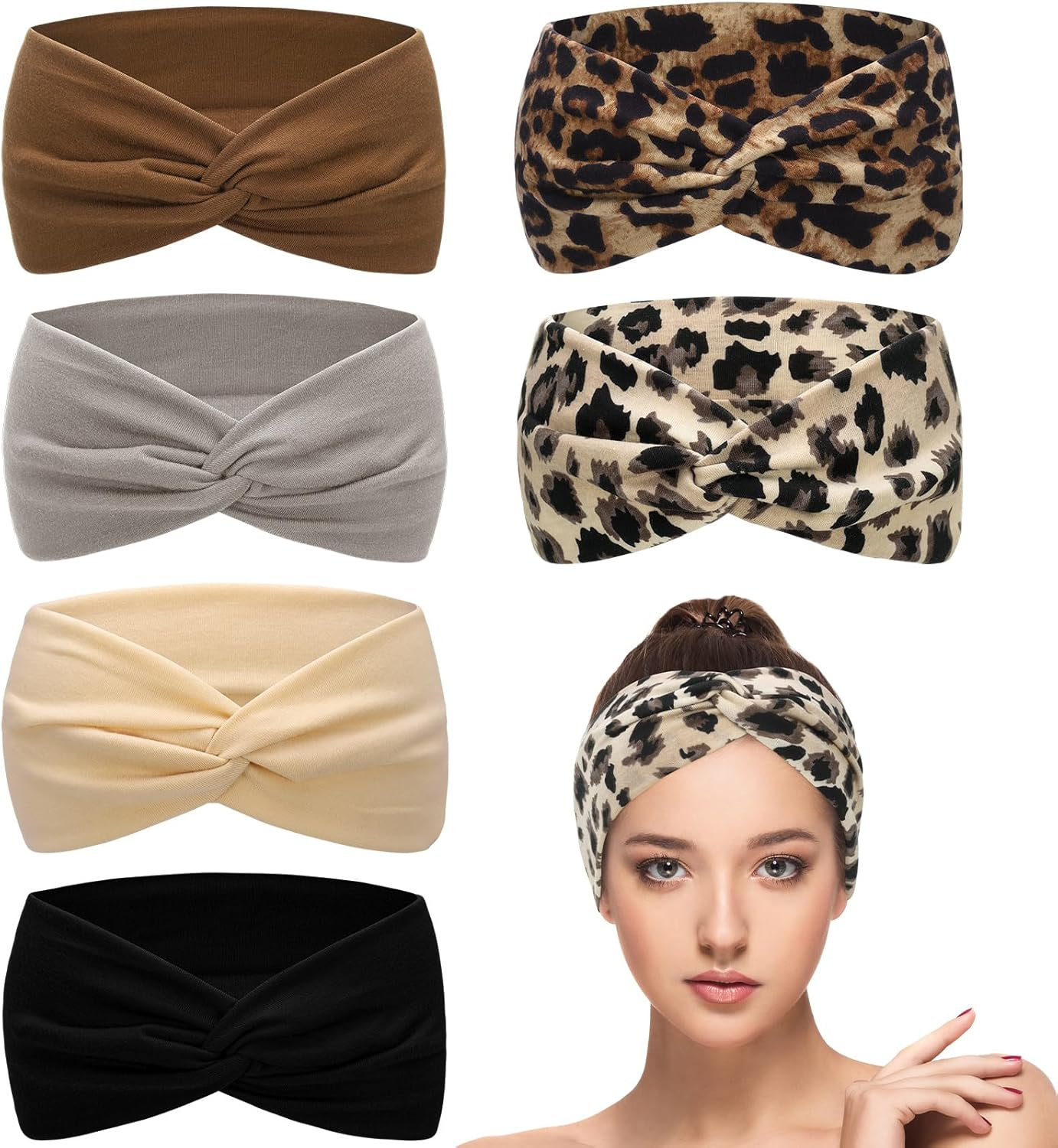 6 Pcs Headbands for Women'S Hair, Elastic Head Bands Wide Soft Ladies Headband B