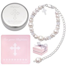 Baptism Bracelet in Sterling Silver and Cultured Pearls for Baby Girls, with ...
