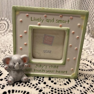Vintage Russ Baby Ceramic Elephant Baby Picture Frame | July Birthday | Nursery