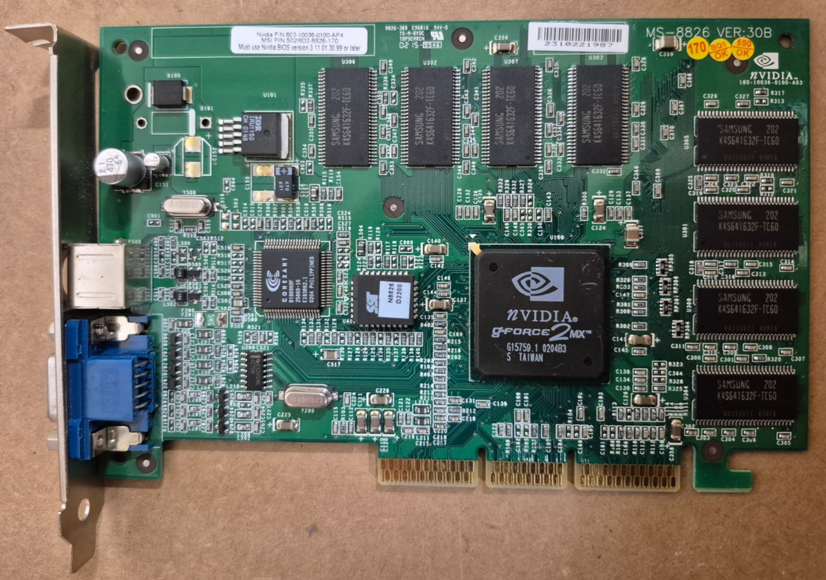 NVidia N1996 MS-8826 Ver:30B AGP Video Card 600-10036-0100-AP4 | eBay
