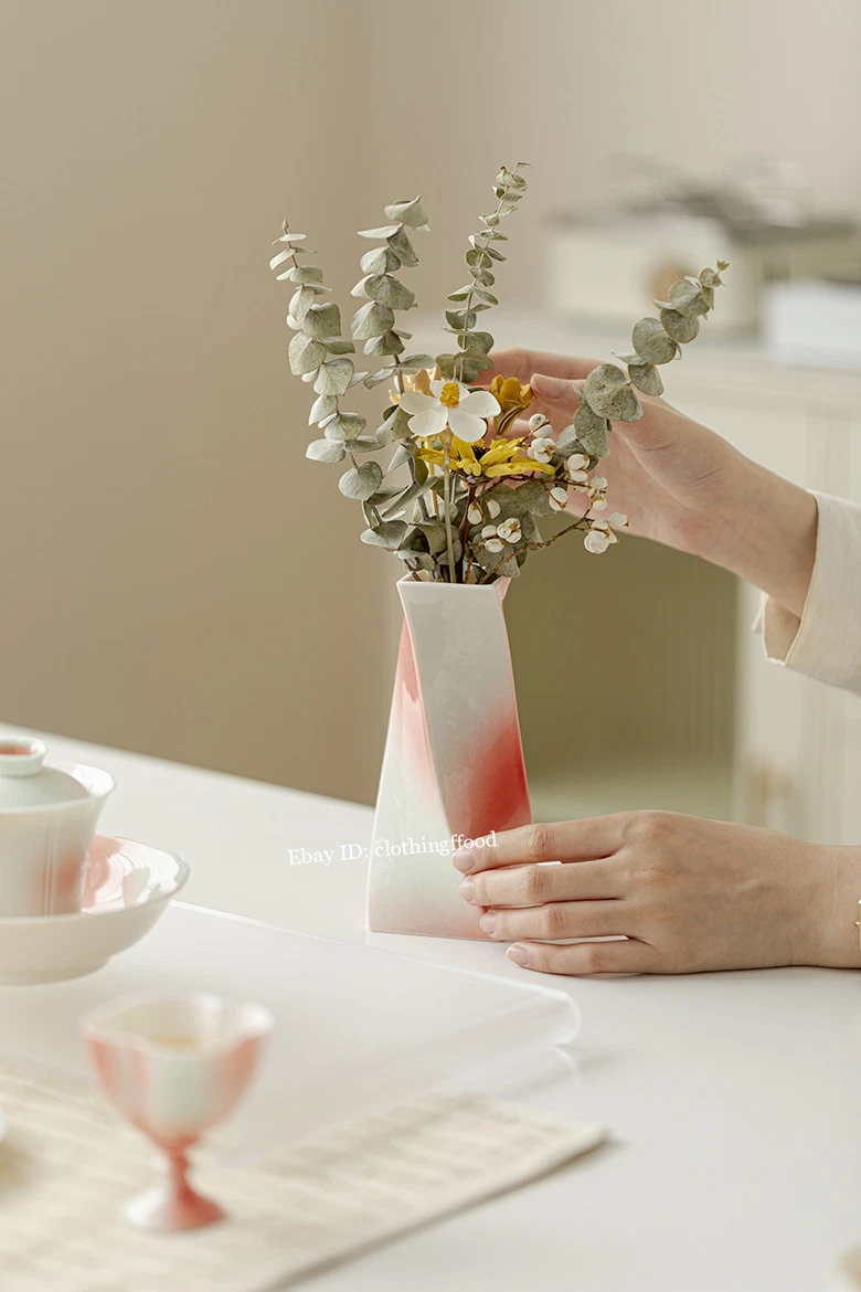 Gradient Floral Vase, Geometric Ceramic Vase, Tea Room Decoration Bottle