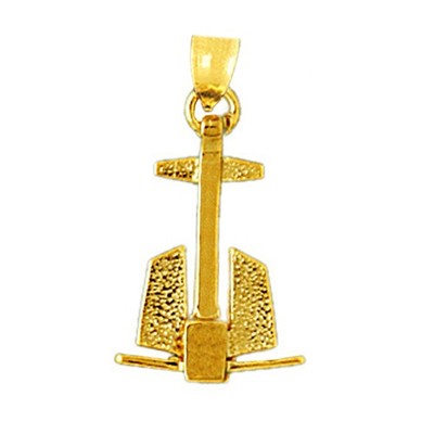 14K Solid Gold 3-D Ship Anchor Charm