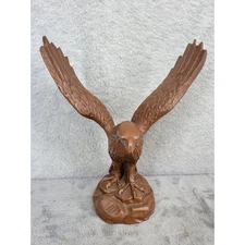 Red Mill Mfg Handcrafted USA Eagle Statue Brown Wood Grain 8" Flying Wings 1987