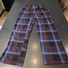 Mens Plaid Fleece Pajama Pants Size M Blue Red Lounge Sleep Drawstring