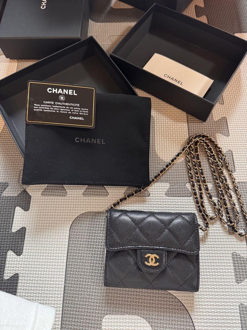 CHANEL Matelasse Mini Chain Wallet Clutch Shoulder Bag Black PG1BAL