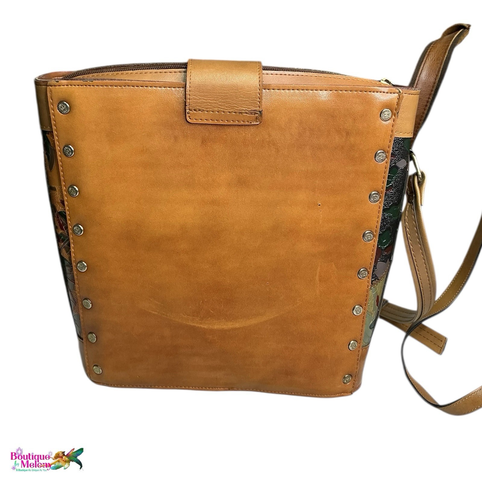 Hand Painted Leather Patchwork Crossbody Bucket B… - image 3