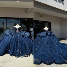 Princess Navy Quinceanera Dresses Birthday Sweet 15 16 Prom Party Ball Gowns