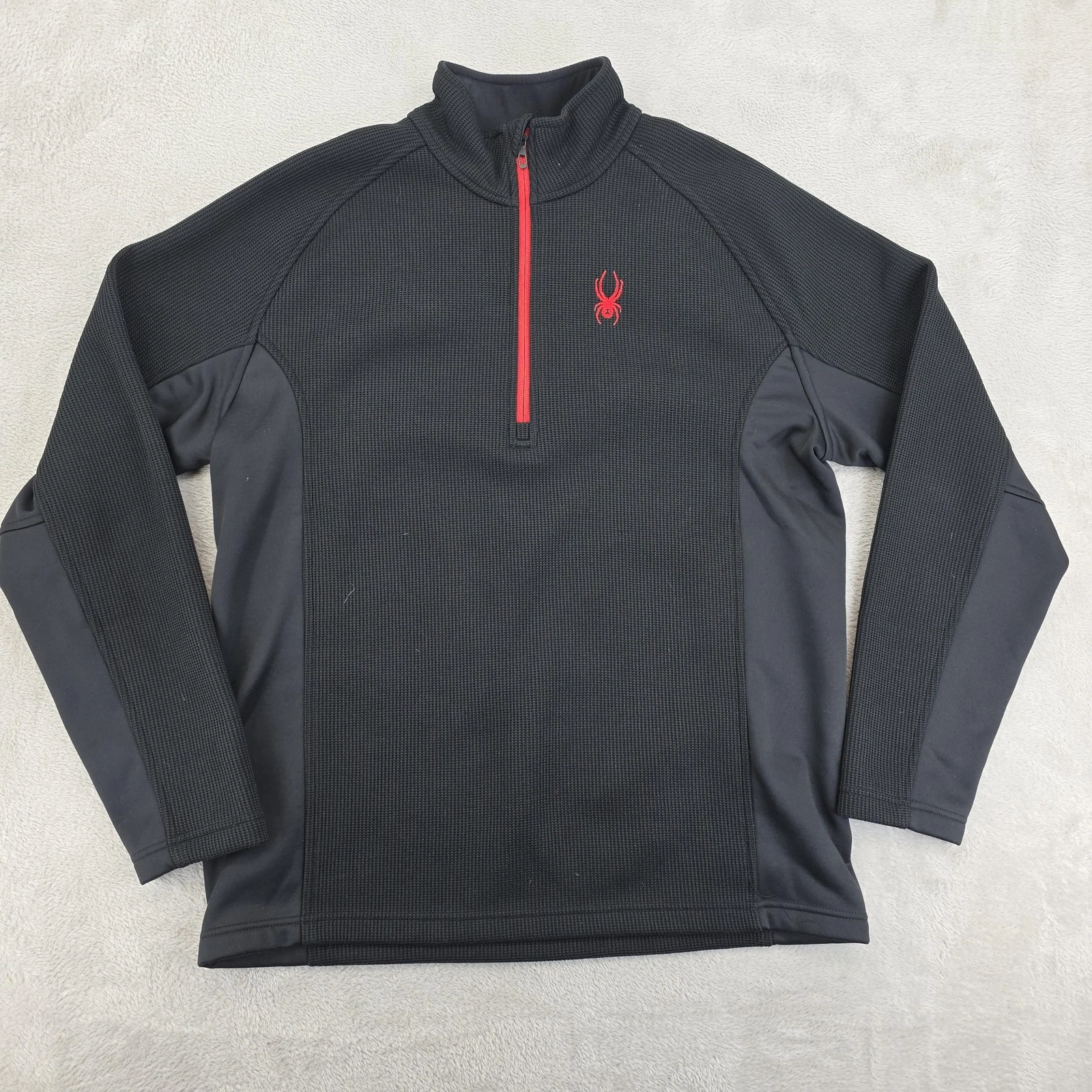 Spyder Fleece Pullover Mens XL Black 1/4 Zip Thermal Ski Hiking Layer Activewear