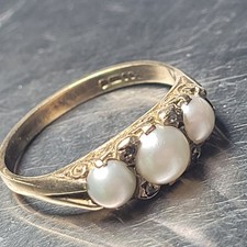Fabulous Antique Edwardian 9ct Gold Pearl Diamond Set Ring Size N