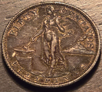 SILVER - WORLD Coin - 1944 Philippines 50 Centavos - World Silver Coin - ST655