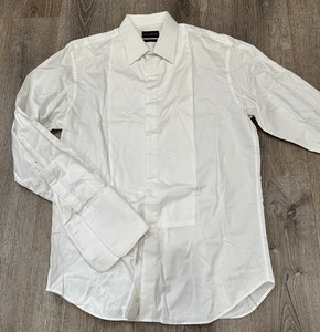 Emporio Armani Shirt Men 41 16 White Solid Modern Fit Tuxedo French Cuff Shirt