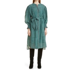 Ulla Johnson Teal Fiora Piplin Cotton Striped Long Sleeve Midi Dress 8
