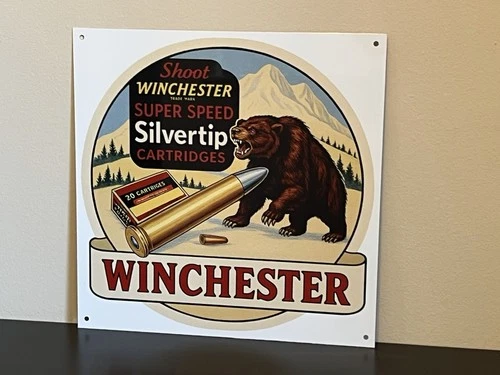 Winchester Bear  Hunting Cartridges  Vintage Style Metal Sign 12x12 Inch Square