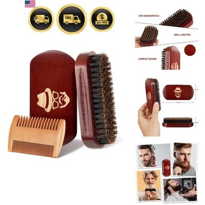 Beard Brush, 100% Boar Bristle Natural Black Walnut Wood Beard Comb Hair Must...