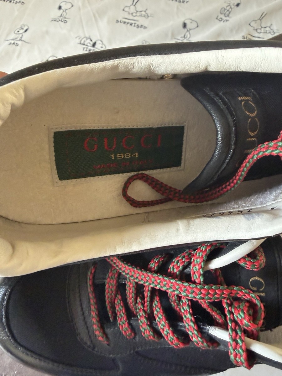 Gucci 1984 Men's Black Leather Sneakers 7.5 Striped Logo Model