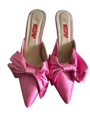 MissPap Satin Bow Heeled Mules Womens Size 7 Pink