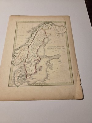 1850 Antique Map SCANDINAVIA Denmark Sweden Norway Lapland Authentic Mitchell 96
