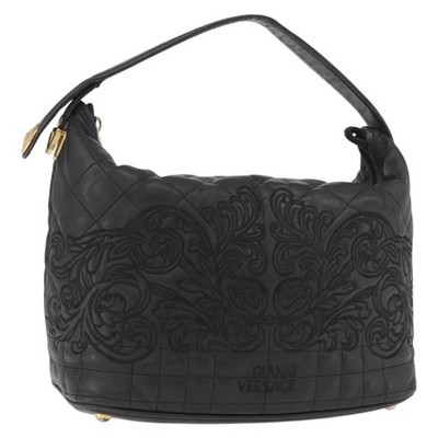 Gianni Versace Hand Bag Leather Black Gold Auth BA13163