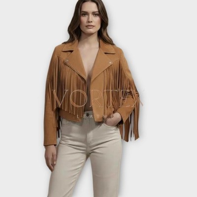 Handmade Women s Fringe Suede Jacket - Westren Style Cowgirl Real Leather Jacket