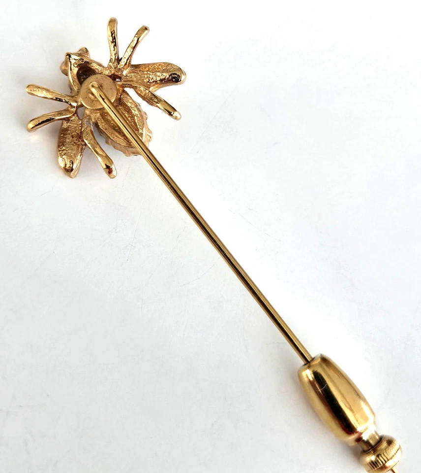 Vintage Panetta Bee Clear Rhinestone Gold Tone Stick Pin 2-5/8" - Image 4 of 4