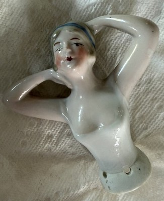 VINTAGE GERMANY PORCELAIN HALF DOLL LADY