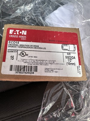 15 Eaton Crouse Hinds ECD15 1/2'' Explosion-Proof Drain Breather Fitting NEW