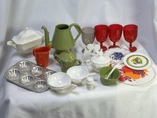 Vintage Kids Child's Play Kitchen Plastic Dishes Cups Teapot Bundt pan 27 Pieces