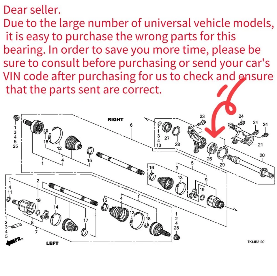 Cojinete de eje intermedio OEM para Honda Accord Acura MDX Foto 2 de 4