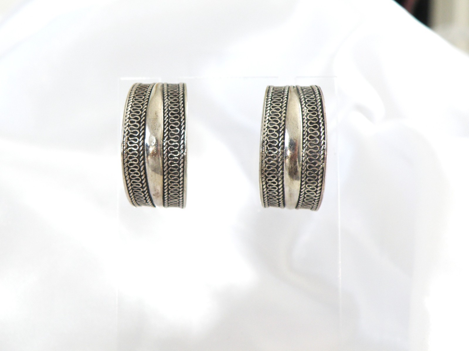 Vintage Solid Sterling Silver 925 Unique Weave Ho… - image 3